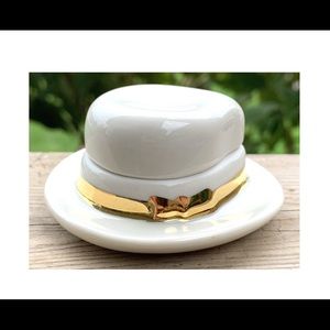 Vintage Porcelain Trinket Box + Lid Holt Renfrew Jewelry Decorative Hat